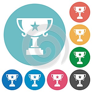 Trophy cup with star solid flat round icons