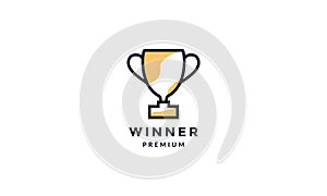 Trophy cup winner line outline hipster logo vector icon illustration