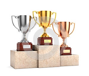 Trophy cups on pedestal