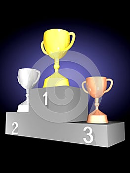 Trophy cups on podium
