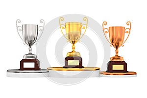 Trophy cups on white background. Isolated 3d illustration