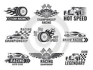 Trophy, engine, rally and others symbols for race sport labels