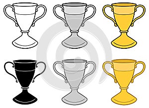 Trophy First and Second Place Prize Clipart Set - Outline, Silhouette, Silver and Gold