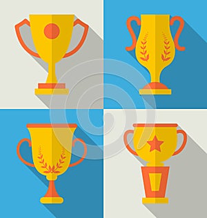 Trophy Flat Icons Set of Success Award