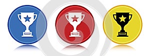 Trophy icon flat round button set illustration