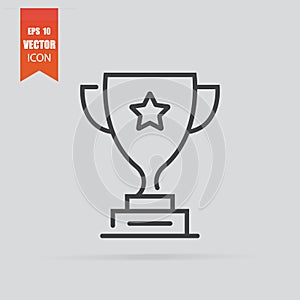 Trophy icon in flat style isolated on grey background