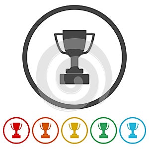 Trophy icon. Set icons in color circle buttons