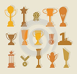 Trophy icon set, vector illustration