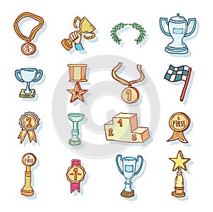 Trophy icon set, vector illustration