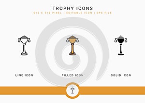 Trophy icons set vector illustration with solid icon line style. Winner award concept.