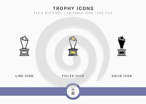 Trophy icons set vector illustration with solid icon line style. Winner award concept.