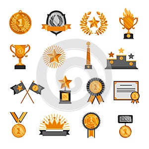 Trophy medal badge crown star honor champion winner success Awards Icons Set amazing vector illustration.