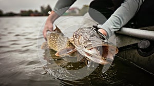 Trophy Pike, crop image. Fishing background.