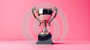 Elegant Gold and Silver Trophy Cup on a Black Base Against a Pink Background, AI Generated