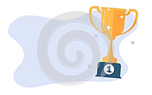 Trophy winner cup reward banner poster award for best winner vector graphic illustration copy space text, gold goblet game win