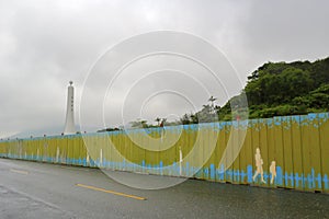 Tropic of cancer tower at hualien county, taiwan in rain.