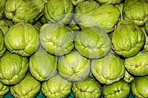 Tropic exotic fruits of anona in the market of Funchal, Madeira photo