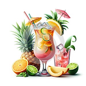 tropic fruit coctail in glass for rest relax on white background
