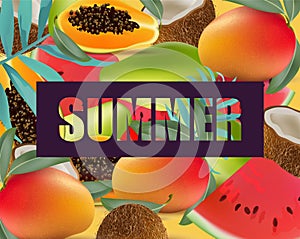 Tropic fruits exotic pattern Summer Vector illustration