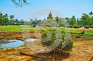 The tropic garden of Kanbawzathadi palace, Bago, Myanmar