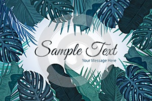 Tropic leaves background with frame for your text. Eps10 vector template.