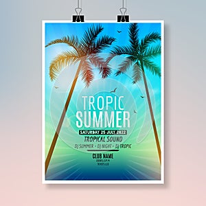 Tropic Summer Beach Party Flyer design. Poster summer vacation template