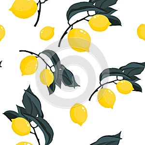 Tropic summer seamless pattern with lemons branches.