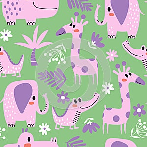 Tropical animals kids seamless pattern