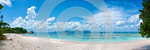 Tropical anse severe beach on la digue island in seychelles