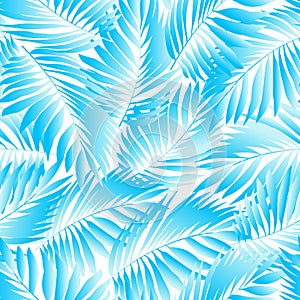 Tropical aqua leaves in a seamless pattern