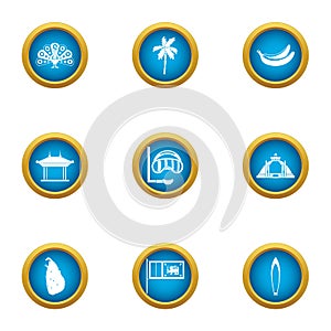 Tropical assist icons set, flat style