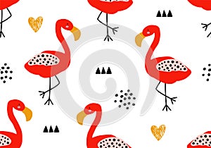 Tropical baby seamless pattern with flamingo