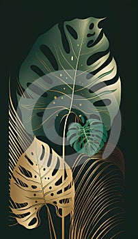 Tropical background with monstera leaves. Vector Illustration.