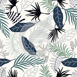 Tropical background with palm leaves. Seamless floral pattern. S