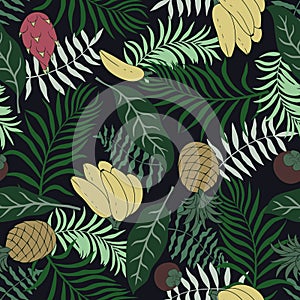 Tropical background with palm leaves. Seamless floral pattern. Summer vector illustration. Flat jungle print