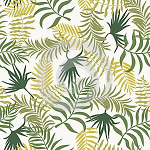 Tropical background with palm leaves. Seamless floral pattern. Summer vector illustration. Flat jungle print