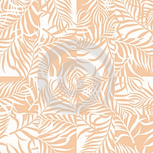 Tropical background with palm leaves. Seamless floral pattern. Summer vector illustration. Flat jungle print