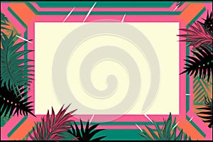 tropical background with palm leaves and a square frame