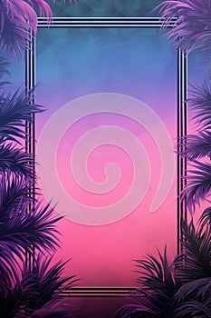 tropical background with palm leaves and a square frame