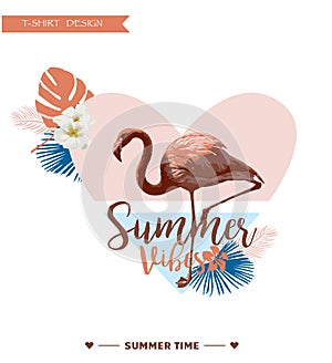 Tropical Background. Summer Design. Girl T-shirt Fashion vector Graphic