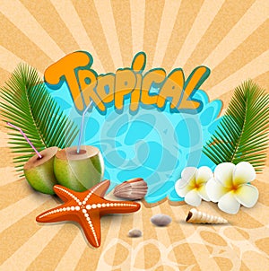tropical banner with seashells, starfish