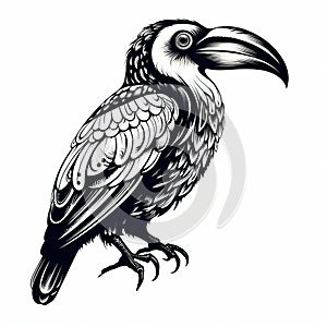 Tropical Baroque Bird Tattoo Style Illustration With Moche And African Art Influence