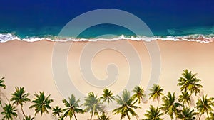 Tropical beach aerial view with palm trees and turquoise sea