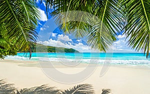 Tropical beach Anse Lazio at Praslin island, Seychelles. Most be