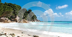 Tropical beach Anse Patates on La Digue, Seychelles