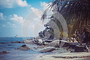 Tropical beach background with palm trees. Vintage effect. Koh Samui