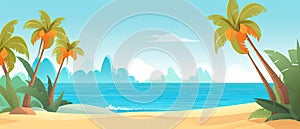 Tropical beach banner and summer landscape background. Vacation and holiday with palm trees tropical island beach Generative AI