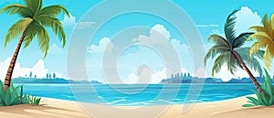 Tropical beach banner and summer landscape background. Vacation and holiday with palm trees tropical island beach Generative AI