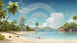 Tropical beach banner and summer landscape background. Vacation and holiday with palm trees tropical island beach Generative AI