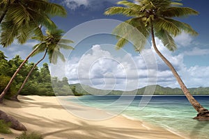 Tropical beach banner and summer landscape background. Vacation and holiday with palm trees tropical island beach Generative AI